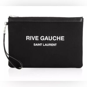 NWT SAINT LAURENT Rive Gauche Wristlet/ Clutch Bag Black w/ Box, Dust Bag, COA